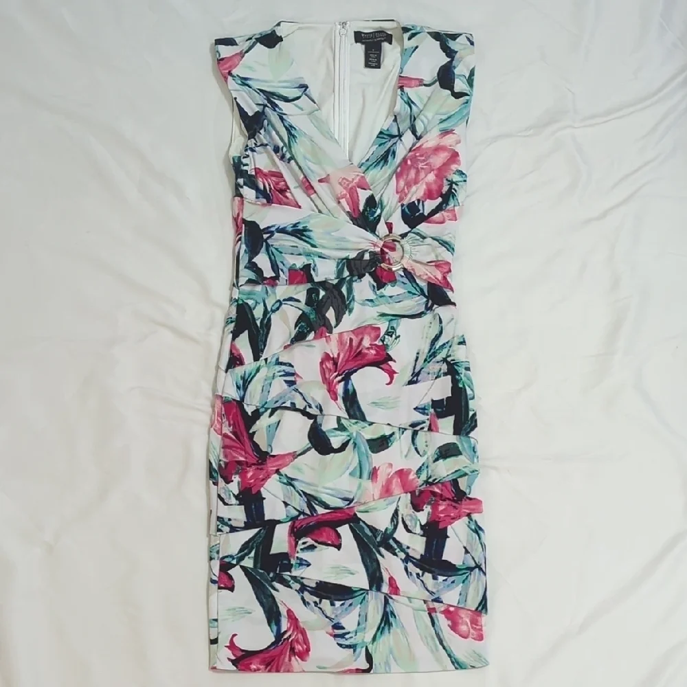 White House Black Market Sleeveless Mini Dress, Color White/Floral Size 0 - Picture 1 of 13